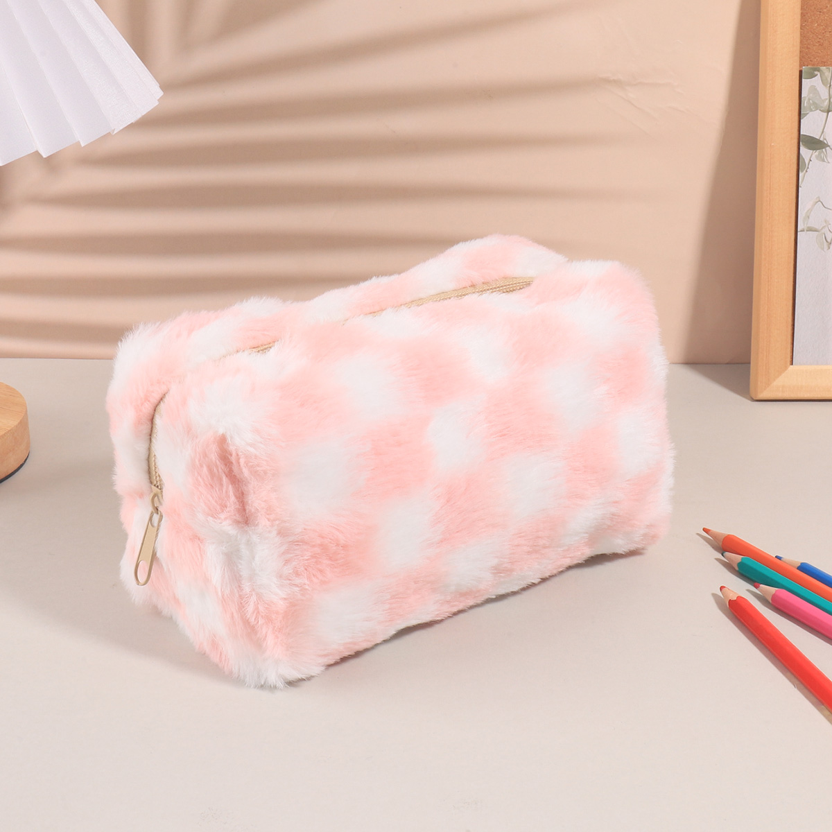 Aesthetic Large Pencil Case Pouch - กระเป๋าใส่ดินสอลายตารางหมากรุกสไตล์เกาหลีน่ารัก, กระเป๋าใส่เครื่องเขียนขนาดใหญ่แบบมีซิป, ที่ใส่ปากกา, กระเป๋าใส่เครื่องเขียนดีไซน์สวยงามสำหรับนักเรียน