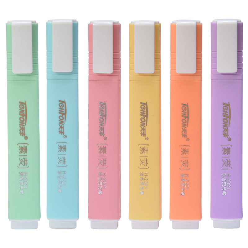Pastel Highlighter Set Double Ended - 6 ชิ้น/เซ็ตรูปร่างแบน Pale สี Highlighter ปากกาเรืองแสง