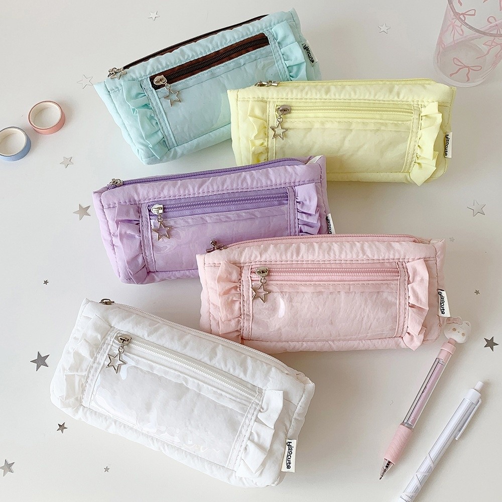 กระเป๋าเครื่องเขียนขอบจีบสไตล์ - Aesthetic Large Pencil Case Pouch บทวิจารณ์และราคา